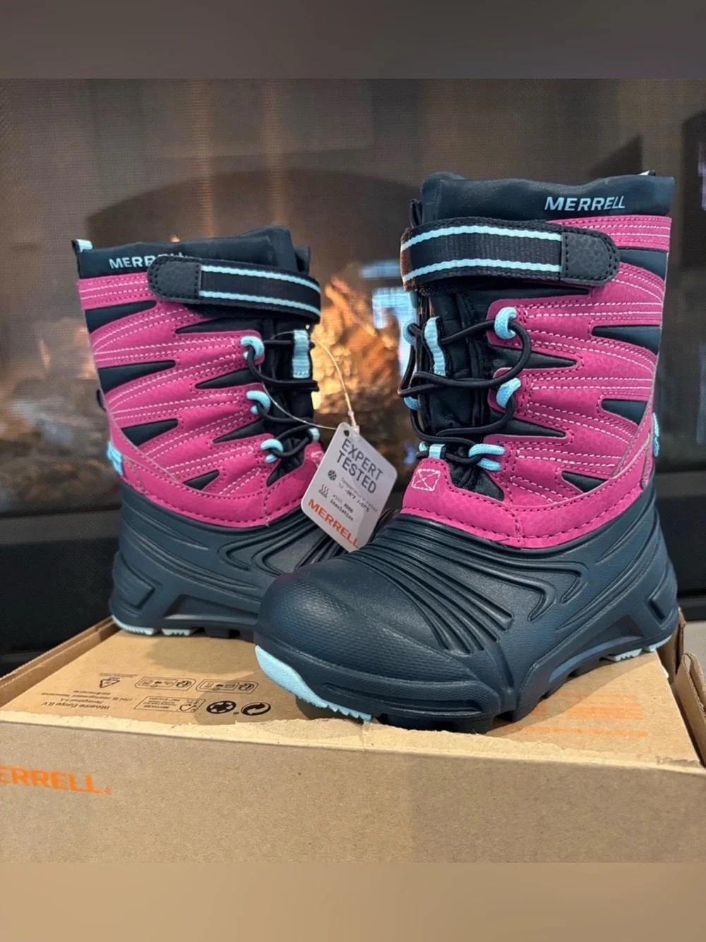 Merrill Snow Quest Waterproof,insulated,velcro,pull tab,slip on,grip sole,winter